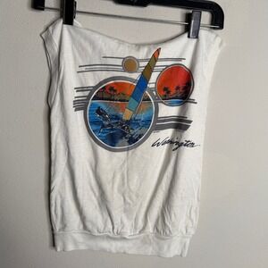 Vintage Kids Medium White Washington Sailboat Beach Graphic Sleeveless Shirt